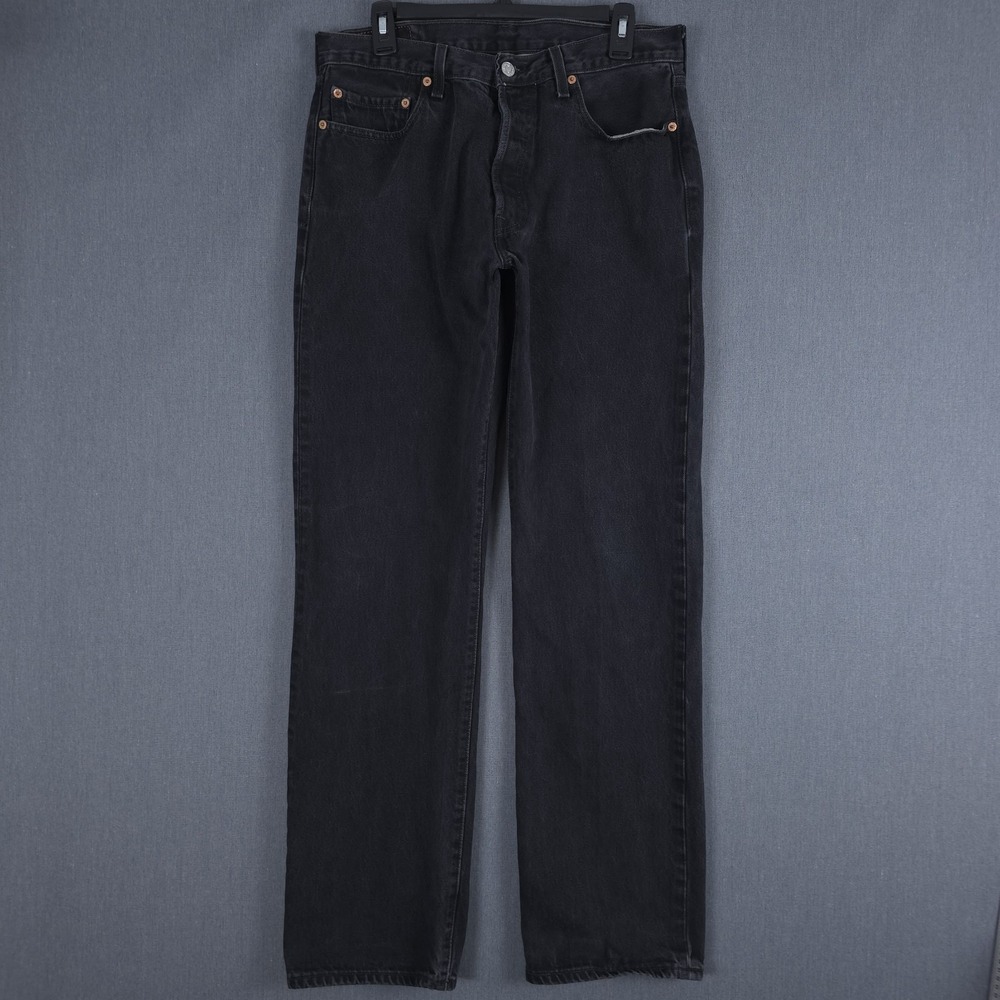Vintage Levis 501 Jeans Mens 34x34 (Fits 32x33) Black Straight Button Fly Denim